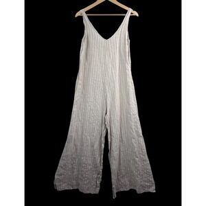 Martina Innocenti Jumpsuit sz M Tan lagen Linen Striped Wide Leg Made in Italy